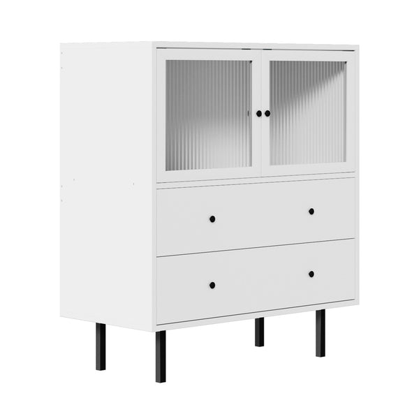  Sideboard Tempered Glass Door 2 Drawers White