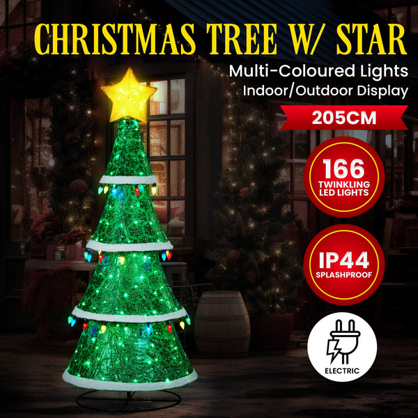  Indoor/Outdoor Tiered Christmas Tree with Lights - 205cm