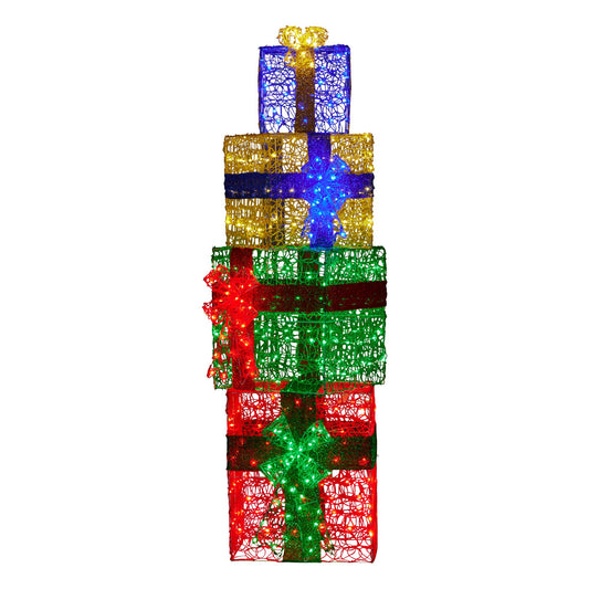 1.9m Christmas 4-Piece Gift Stack LED Lights Bows Indoor Outdoor Front Lawn Yard D