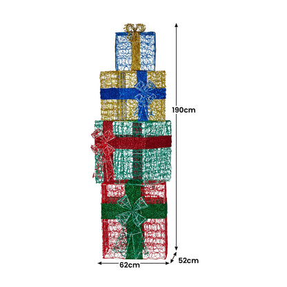 1.9m Christmas 4-Piece Gift Stack LED Lights Bows Indoor Outdoor Front Lawn Yard D