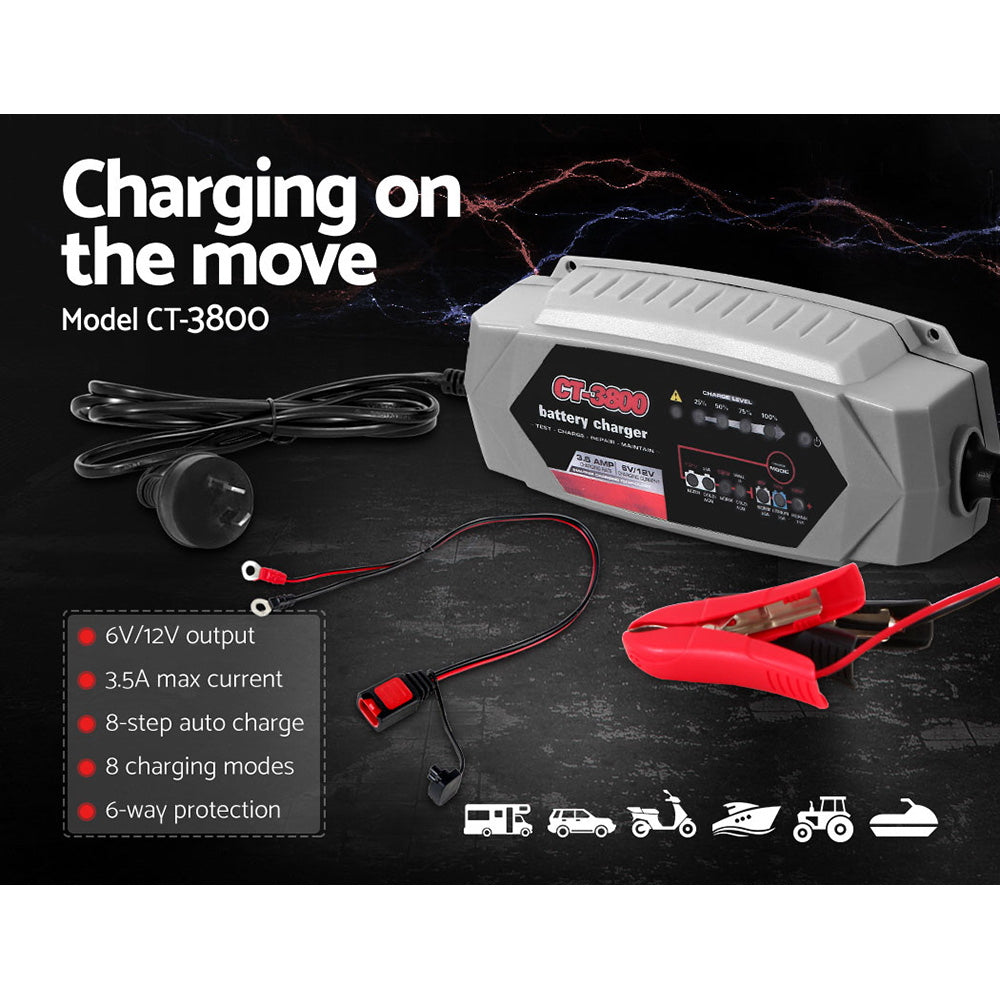 12V Automatic Car Battery Charger 6V 3.5Amp Vehicle Truck Chargers Agm