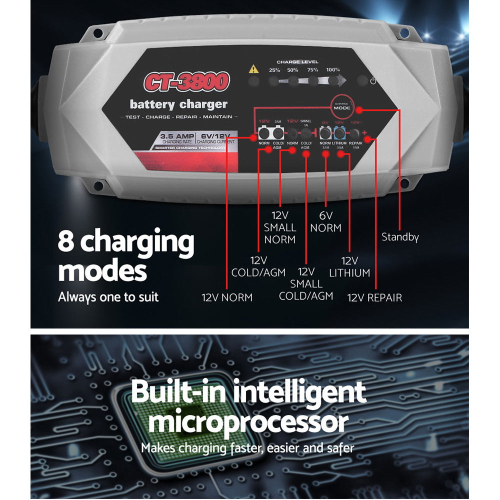 12V Automatic Car Battery Charger 6V 3.5Amp Vehicle Truck Chargers Agm