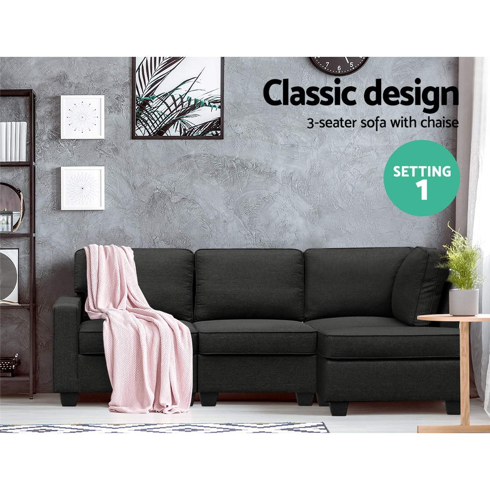 Modular Sofa Chaise Set 4-Seater Dark Grey
