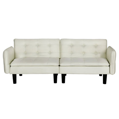 Sofa Bed 3 Seater Tufted Faux Linen Beige