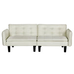 Sofa Bed 3 Seater Tufted Faux Linen Beige