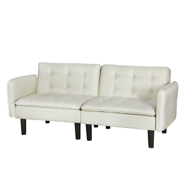  Sofa Bed 3 Seater Tufted Faux Linen Beige