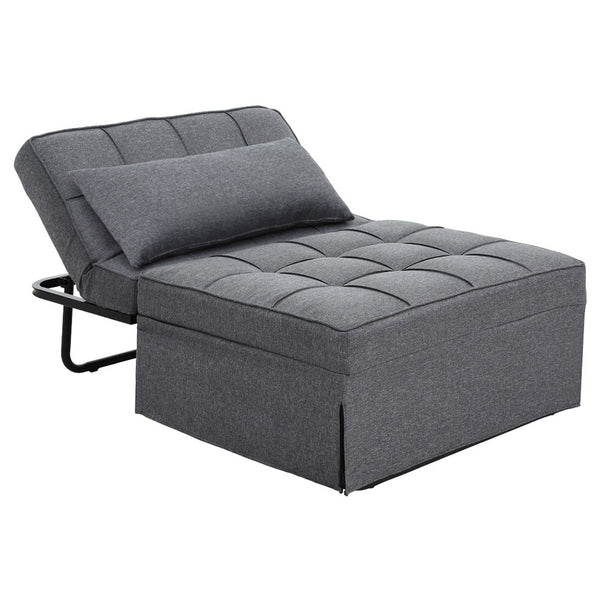  Sofa Bed Ottoman Pillow Folding Linen Grey