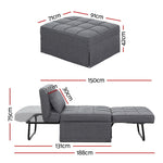 Sofa Bed Ottoman Pillow Folding Linen Grey