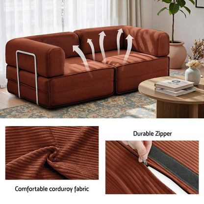 Folding Sofa Bed Orange Fabric 180x100x68cm