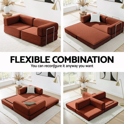 Folding Sofa Bed Orange Fabric 180x100x68cm