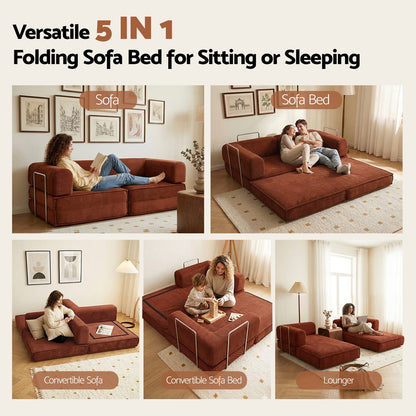Folding Sofa Bed Orange Fabric 180x100x68cm