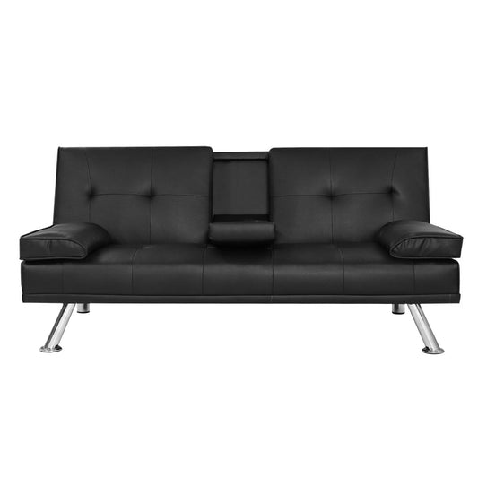 Sofa Bed 168Cm Black Pu Leather