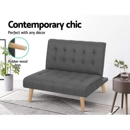 Sofa Bed Lounge Chair Couch 1 Seater Recliner Futon Bed Set Linen Grey