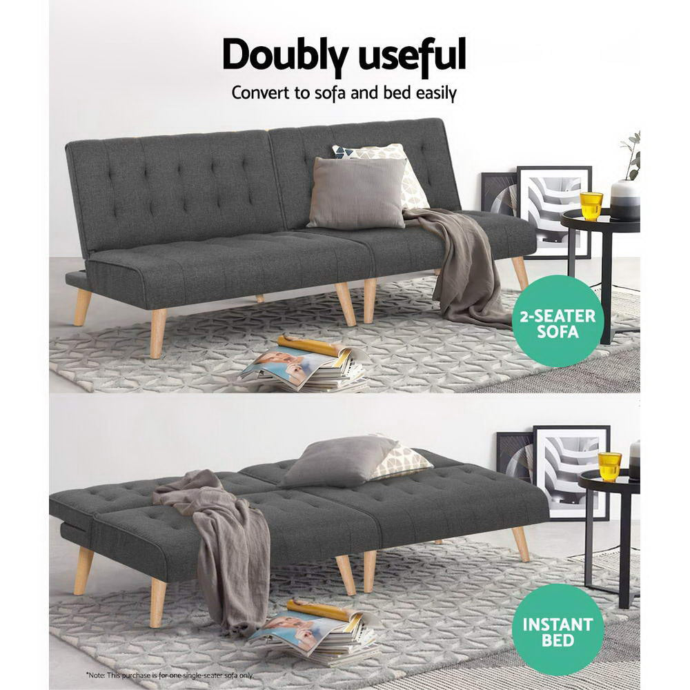 Sofa Bed Lounge Chair Couch 1 Seater Recliner Futon Bed Set Linen Grey