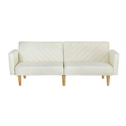 Sofa Bed 3 Seater Tilted Faux Linen Beige