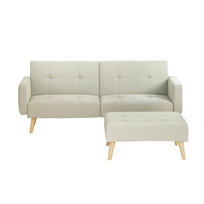 Sofa Bed Lounge Convertible Ottoman Couch Recliner 3 Seater Fabric Beige