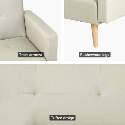 Sofa Bed Lounge Convertible Ottoman Couch Recliner 3 Seater Fabric Beige