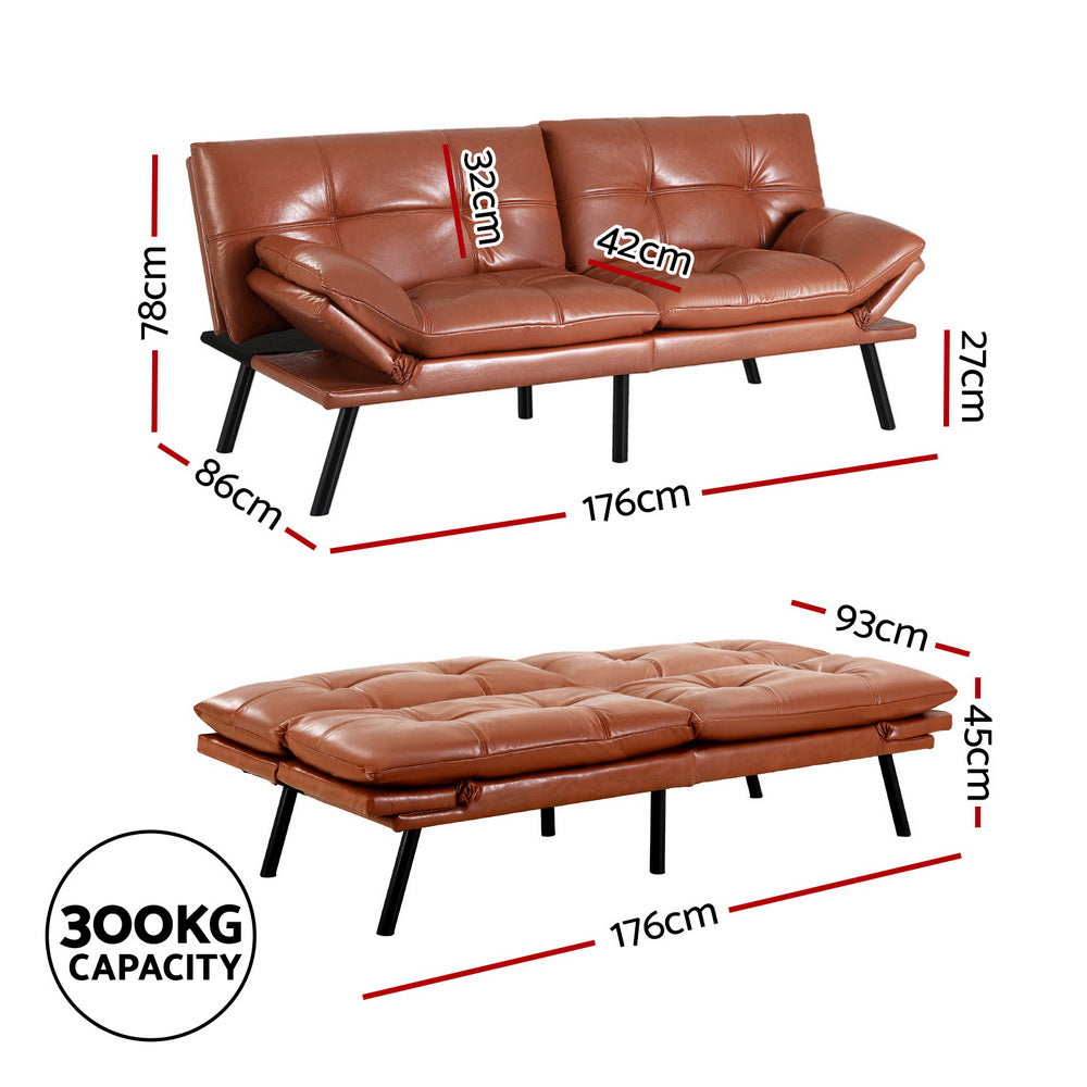  Sofa Bed Convertible 3 Seater Couch Recliner Lounge Chair Leather Brown
