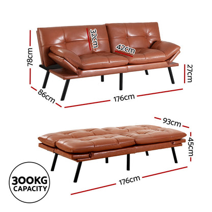  Sofa Bed Convertible 3 Seater Couch Recliner Lounge Chair Leather Brown