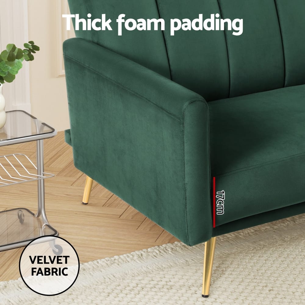 Velvet Sofa Bed 3 Seater 174x82x77cm