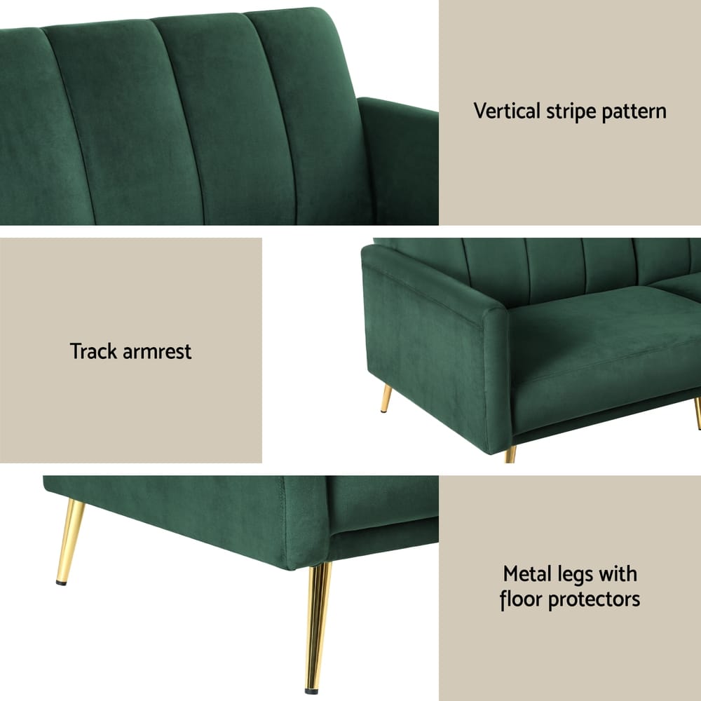 Velvet Sofa Bed 3 Seater 174x82x77cm