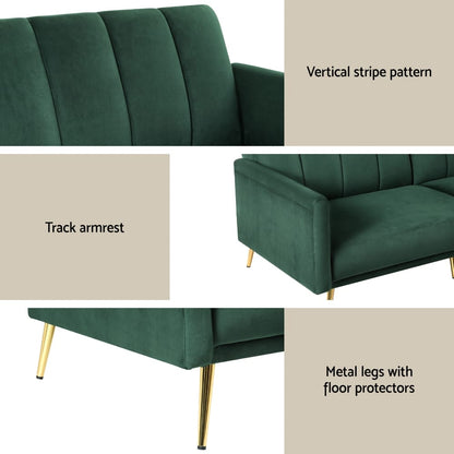 Velvet Sofa Bed 3 Seater 174x82x77cm