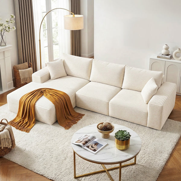  L-Shape Modular Sofa Bed Corduroy 3 Seater | HomeAndLiving