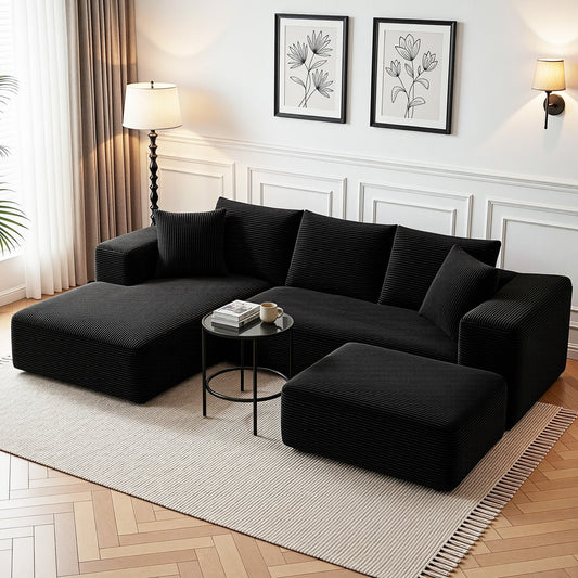 Modular Sectional Sofa Bed Corduroy Ottoman | HomeAndLiving