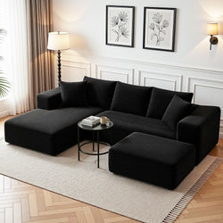 Modular Sectional Sofa Bed Corduroy Ottoman | HomeAndLiving