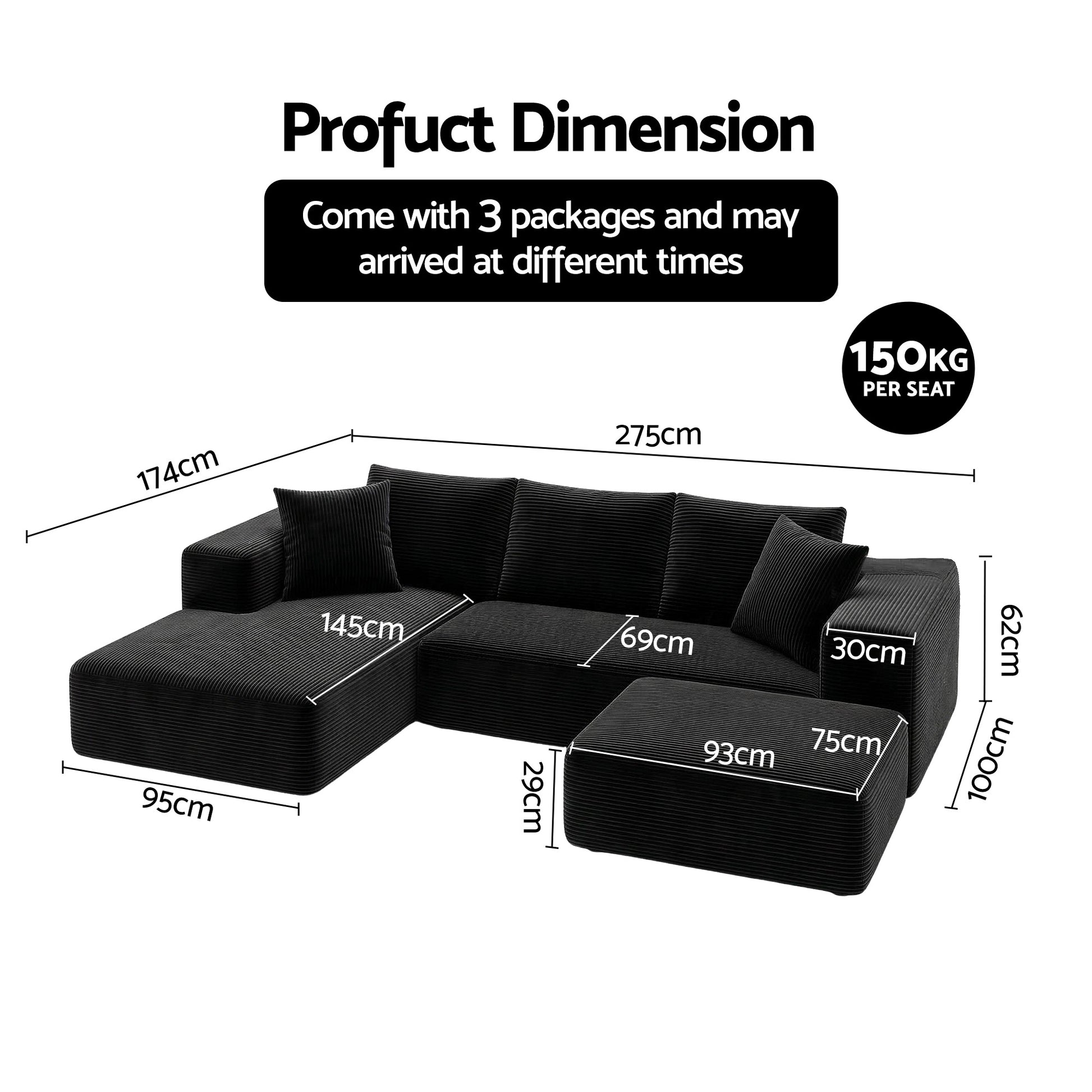 Modular Sectional Sofa Bed Corduroy Ottoman | HomeAndLiving