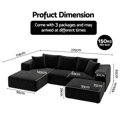 Modular Sectional Sofa Bed Corduroy Ottoman | HomeAndLiving