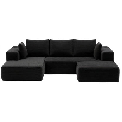 Modular Sectional Sofa Bed Corduroy Ottoman | HomeAndLiving