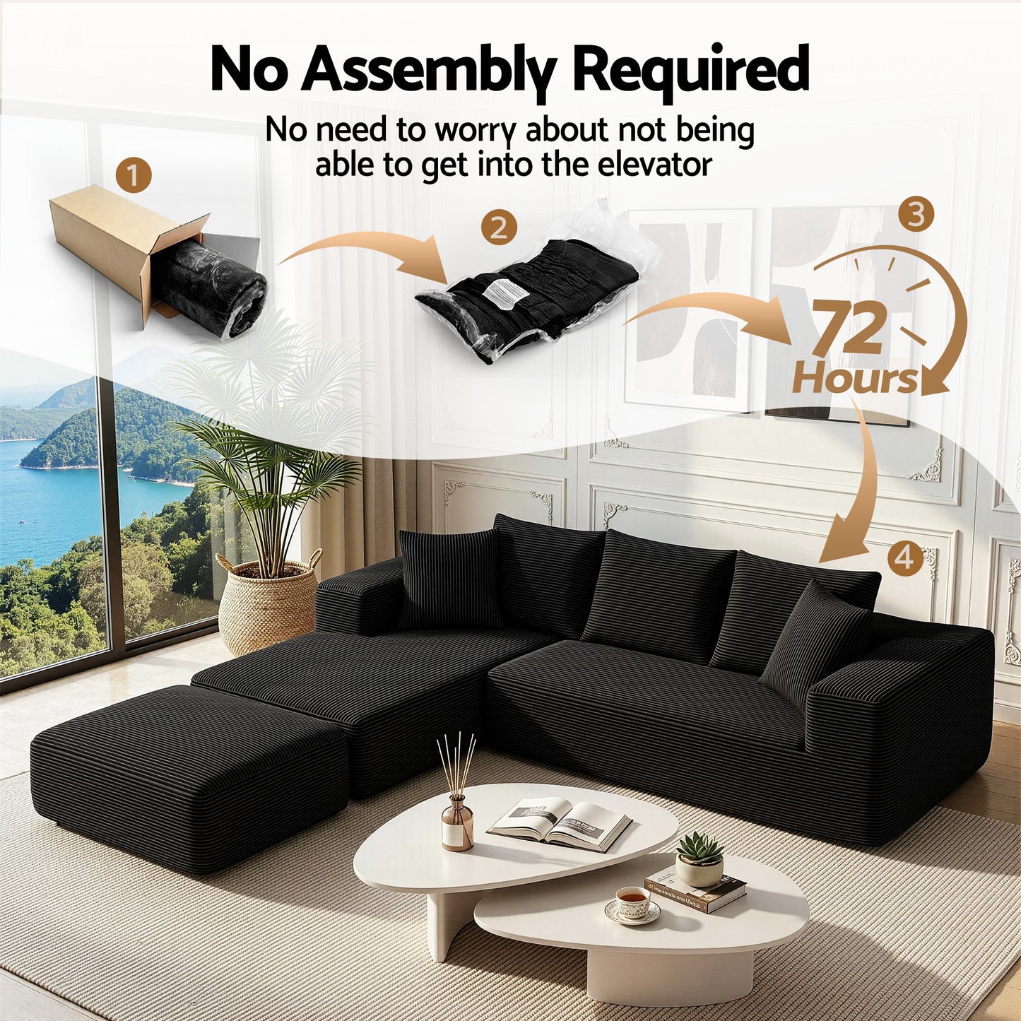 Modular Sectional Sofa Bed Corduroy Ottoman | HomeAndLiving