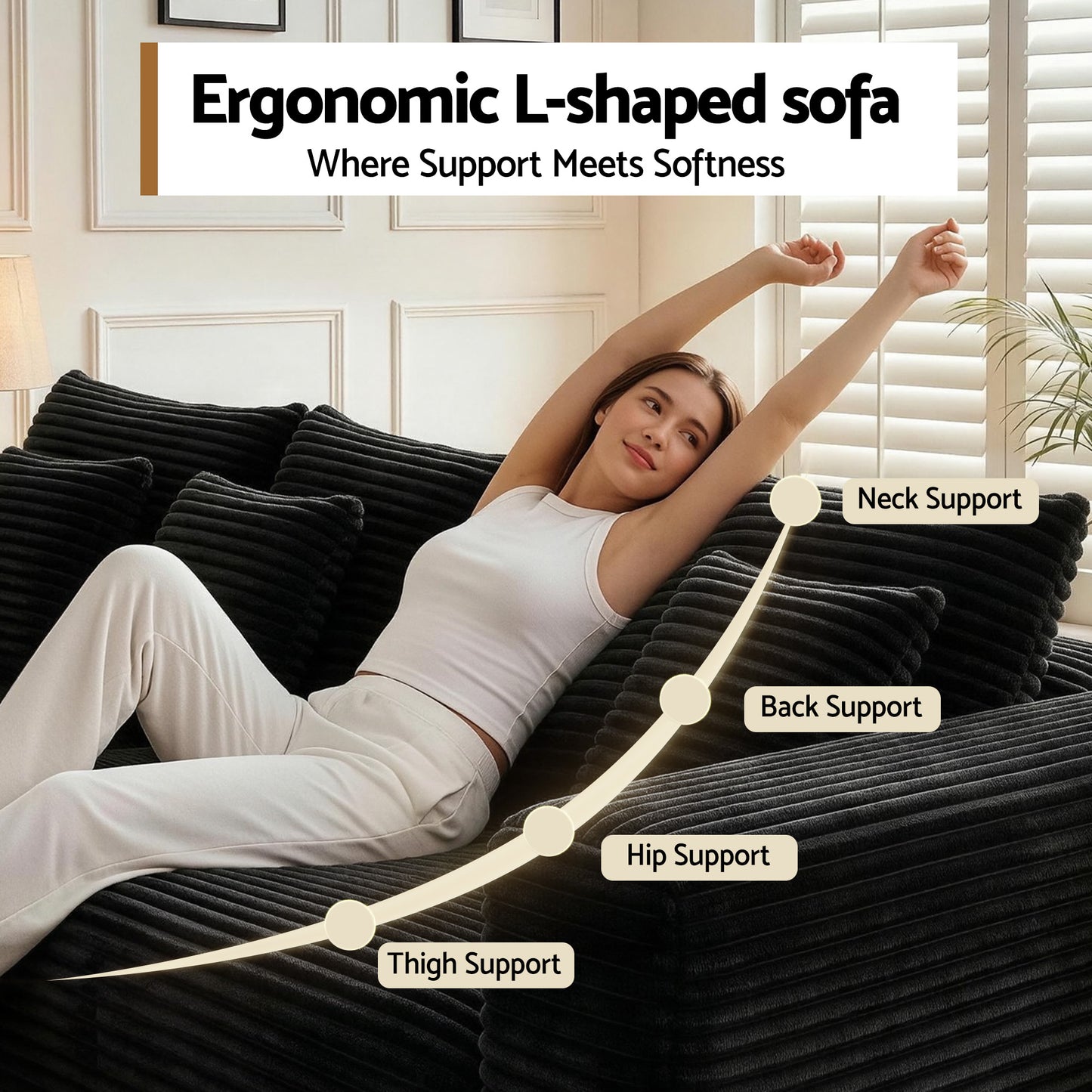 Modular Sectional Sofa Bed Corduroy Ottoman | HomeAndLiving