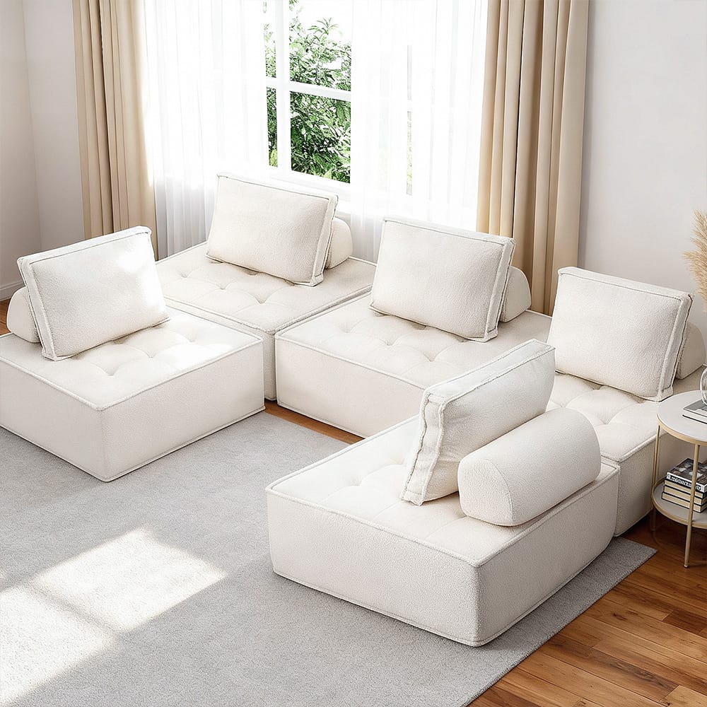 Floor Sofa Lounge 5 Seater White 86x86x76cm