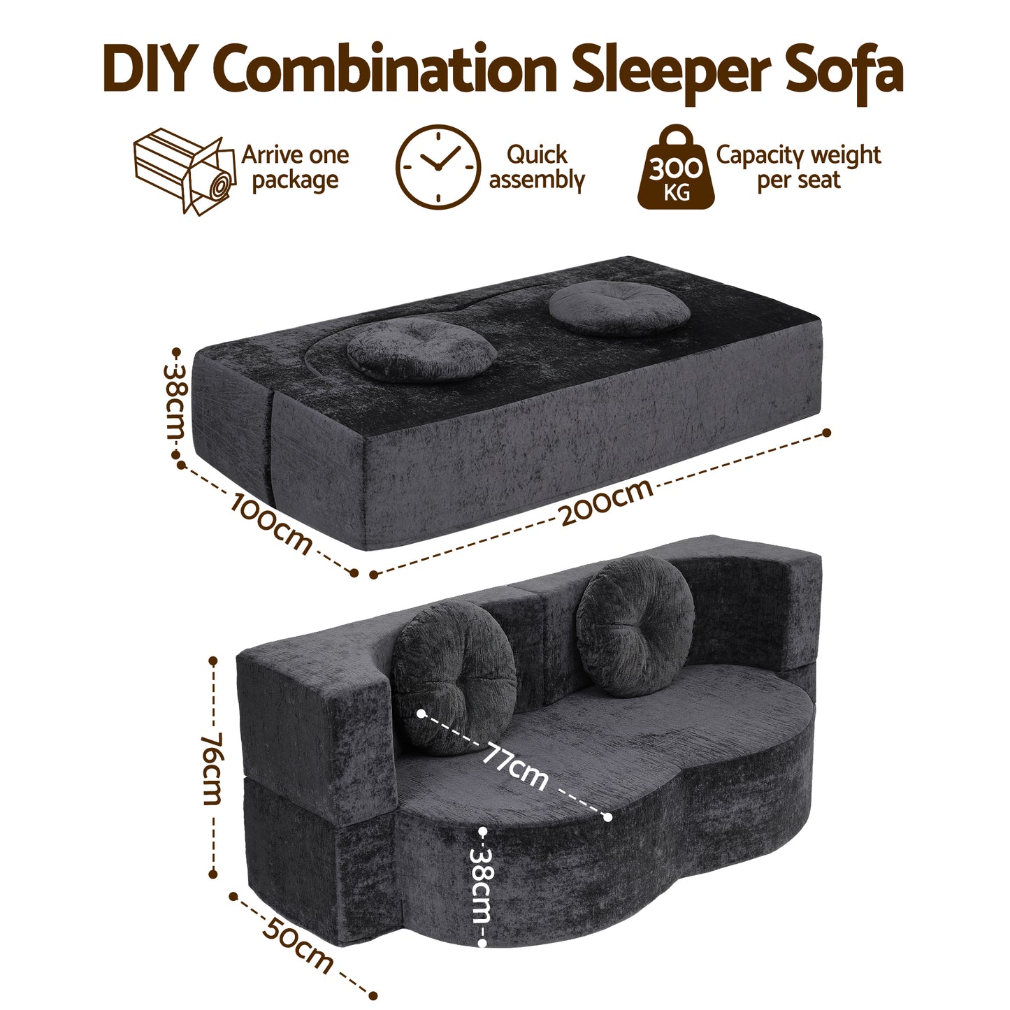 Convertible Sofa Bed Folding Sleeper Couch | HomeAndLiving - 2