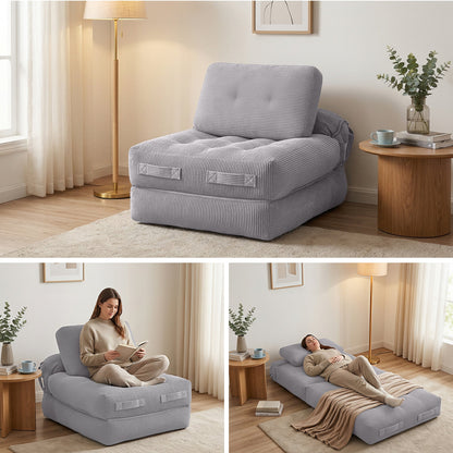 Corduroy Sofa Bed 1 Seater Convertible Couch Grey | Home & Living