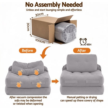 Corduroy Sofa Bed 1 Seater Convertible Couch Grey | Home & Living