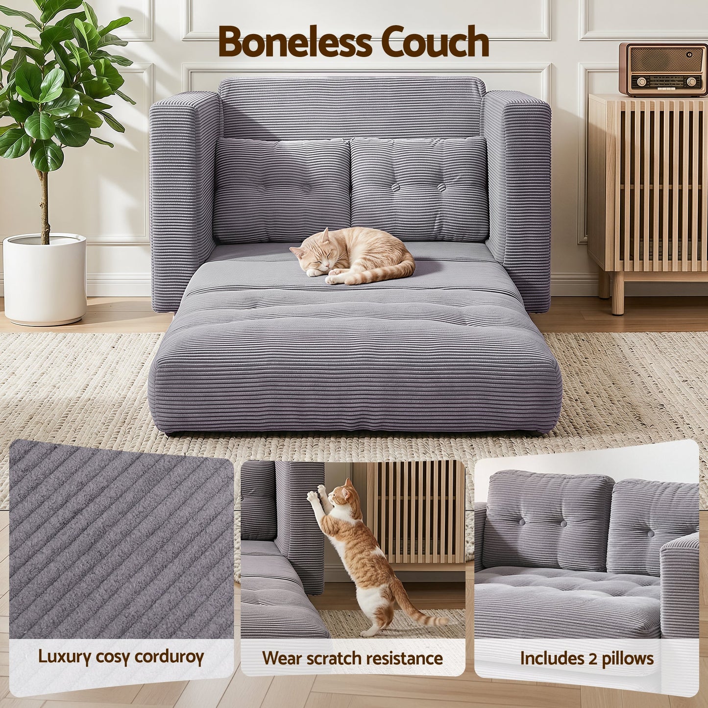 2 Seater Corduroy Sofa Bed Foldout Couch Grey | Home & Living
