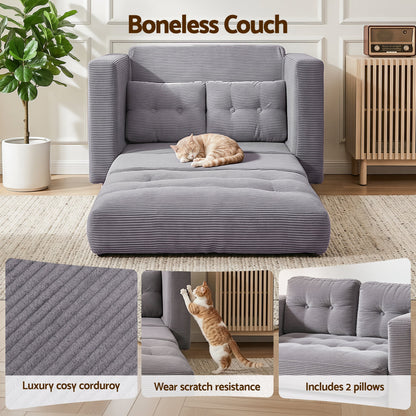 2 Seater Corduroy Sofa Bed Foldout Couch Grey | Home & Living