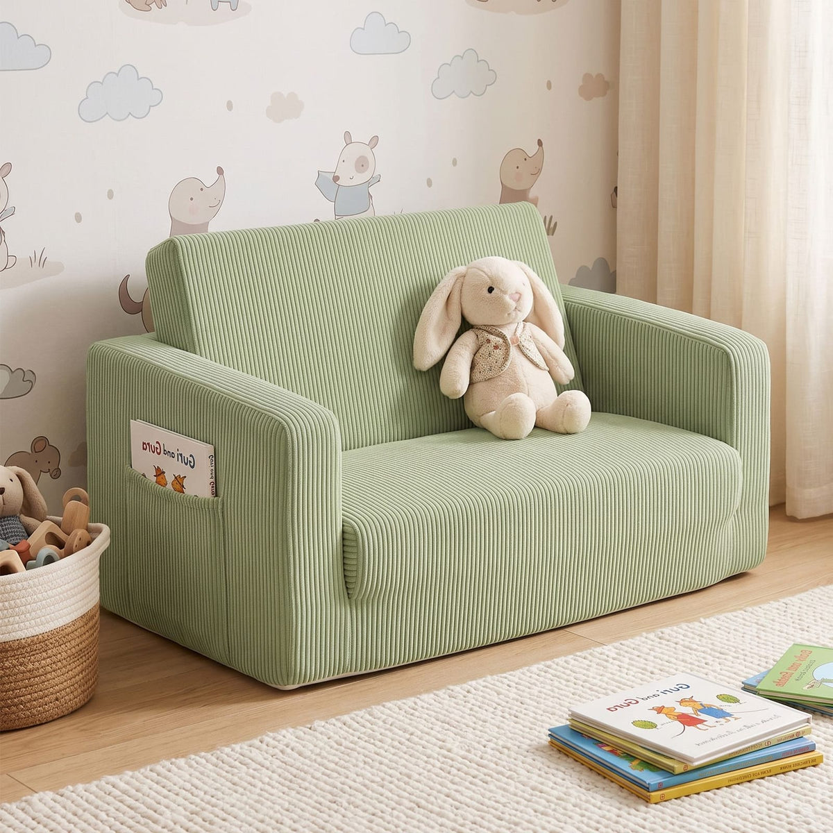 Green sofa king, side view