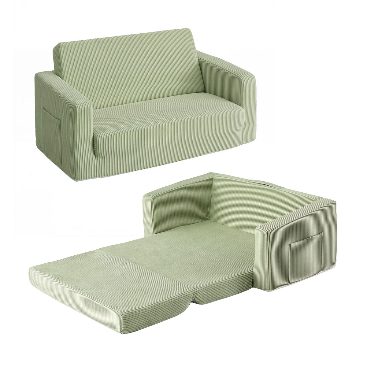 Green sofa king, rear view