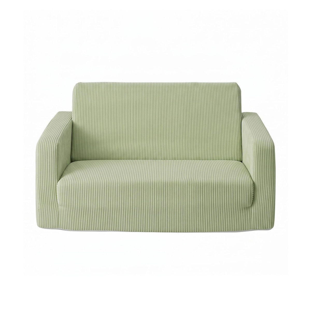 Green sofa king, in room setting