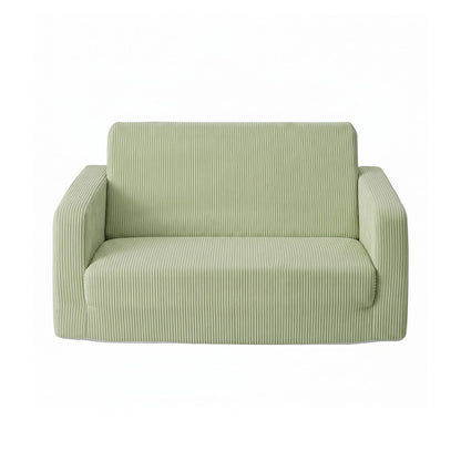 Green sofa king, in room setting
