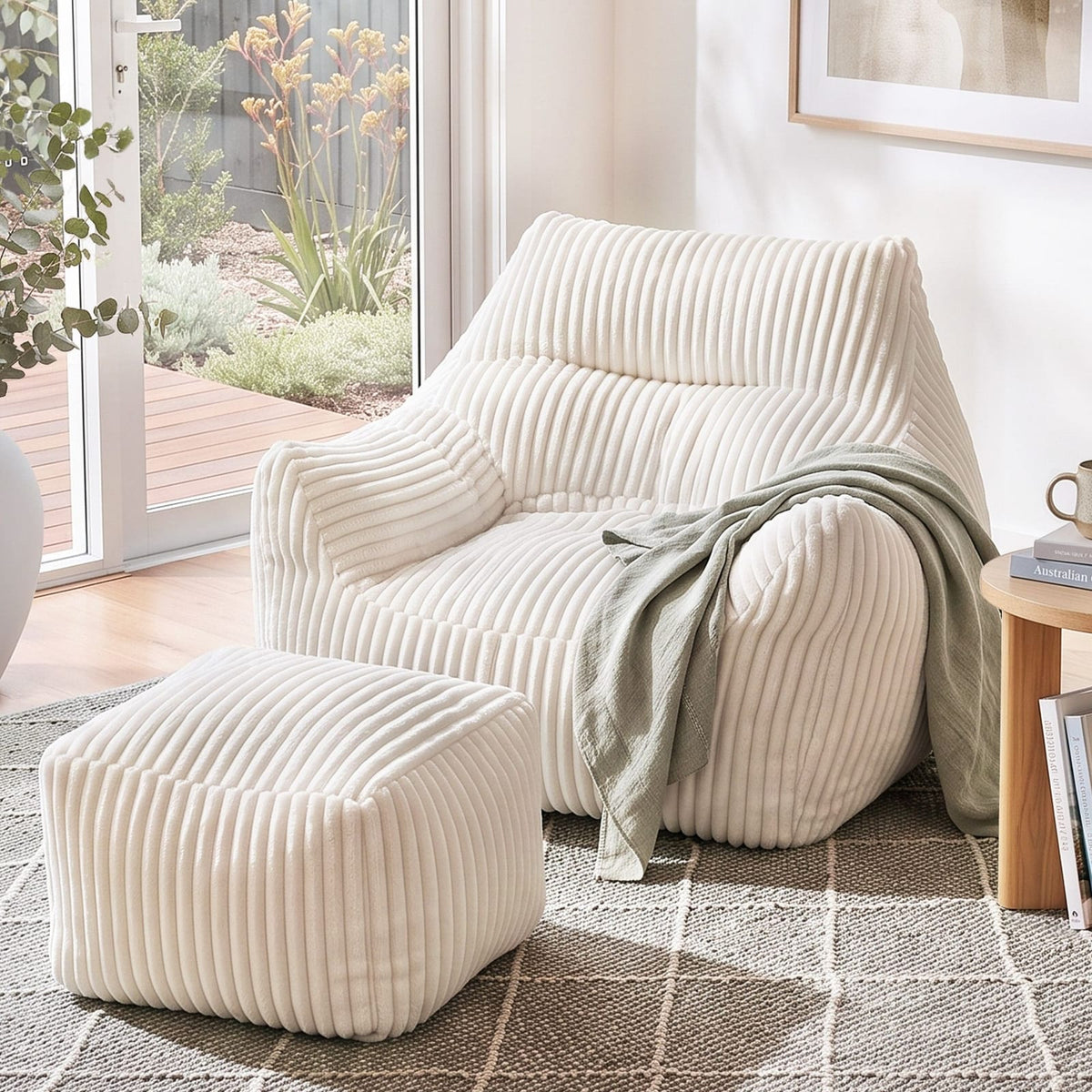 Bean Bag Sofa White Ottoman 103x102x71cm