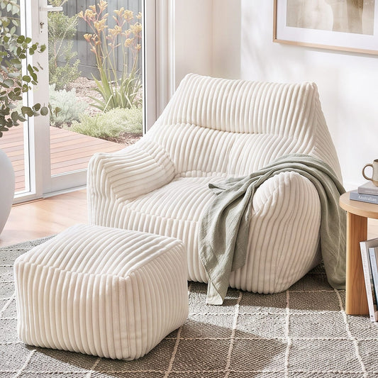 Bean Bag Sofa White Ottoman 103x102x71cm