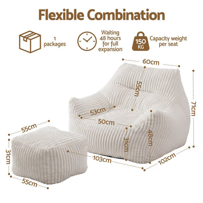 Bean Bag Sofa White Ottoman 103x102x71cm