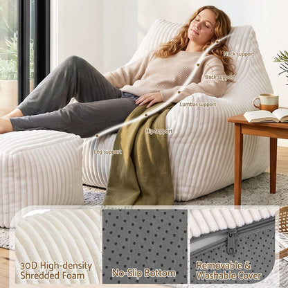 Bean Bag Sofa White Ottoman 103x102x71cm