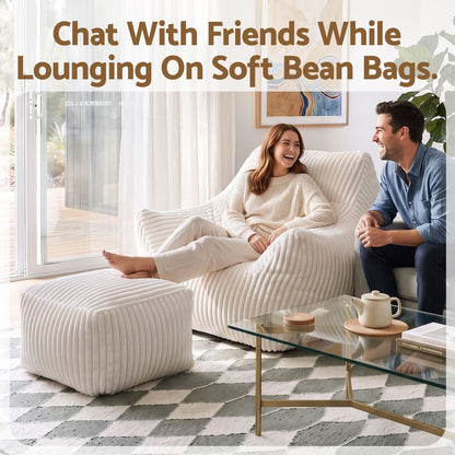 Bean Bag Sofa White Ottoman 103x102x71cm