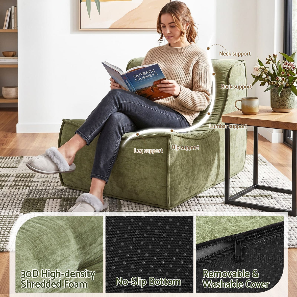 Green Chenille Floor Sofa 82x110x70cm